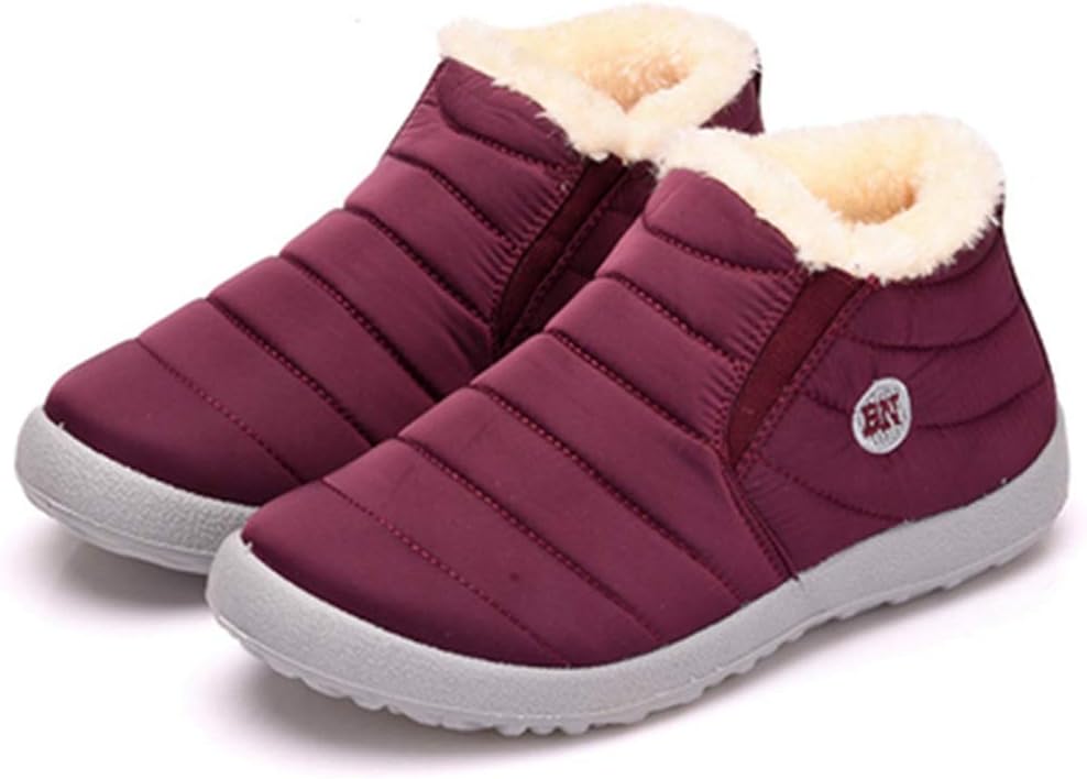 MIOKE Women's Waterproof Snow Ankle Booties Lightweight Slip On Winter Fur Outdoor Rain Snow Short Boots