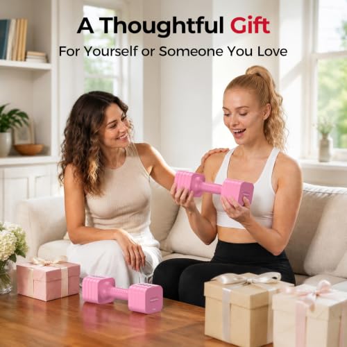 FEIERDUN 5-in-1 Adjustable Dumbbell Set of 2, 12LBS/6LBS Hand Weights for Women, 1s-Adjust Dual-Stable Dumbbell Set for Women Home Gym & Outdoor, Pink - image 9