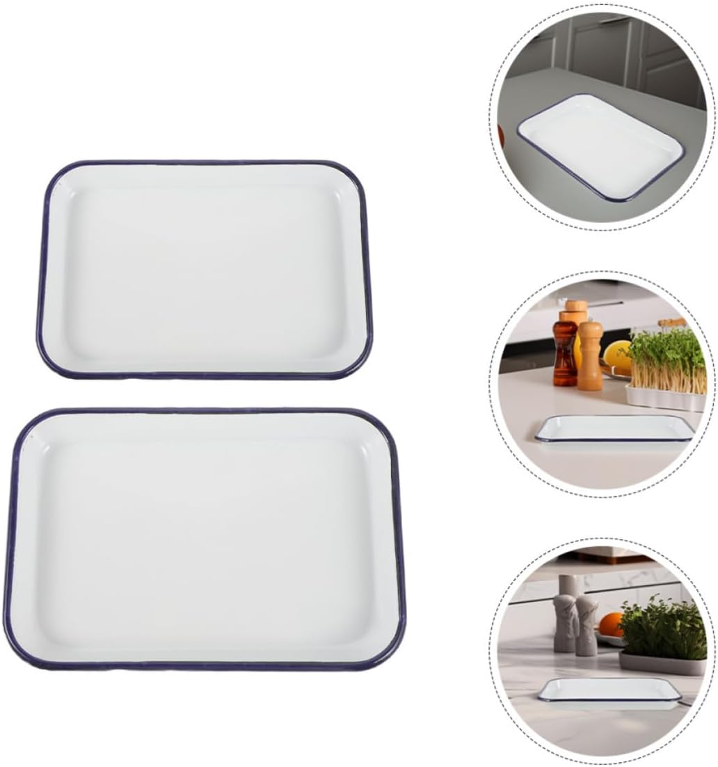 2pcs Rectangular Enamel Roasting Tray, Non Stick Baking Pan