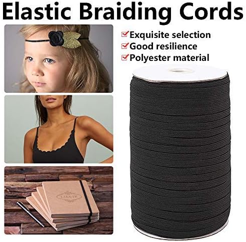 Heflashor 33 Yards Flat Elastic Band, 1/4 inch-6mm Elastic String Cord Elastic Bands Rope, Braided Stretch Strap Cord Roll for Sewing and Crafting, Braided Elastic Cord Elastic String, 34 Yards-30m