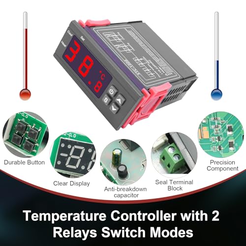 QIQIAZI STC-1000 Digitaler Temperaturregler Thermostat AC 110–220V mit NTC-Sensor & Fühler – Für Heizen und Kühlen, Aquarium, Inkubator, Terrarium, Lüftersteuerung