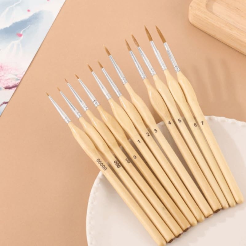 Ensemble De 11 Pinceaux en Bois Massif De Couleur Originale pour Artistes Et Étudiants, avec Gouache.