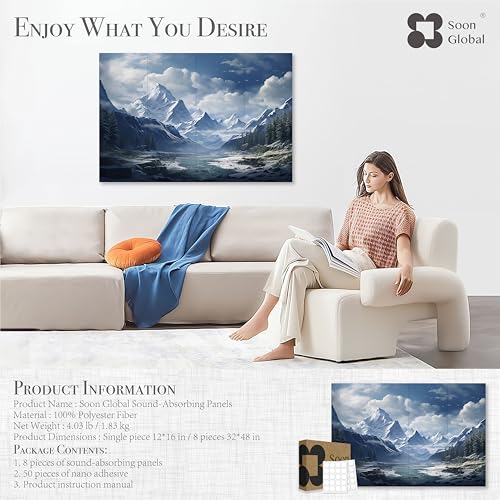 Image of 8-Pack Acoustical Wall Panels, 48 X 32 Inches Art Acoustic Panels, Decorative Acoustic Panels, Acoustic Wall Panels, Sound Absorbing Wall Art, Neige Éthérée