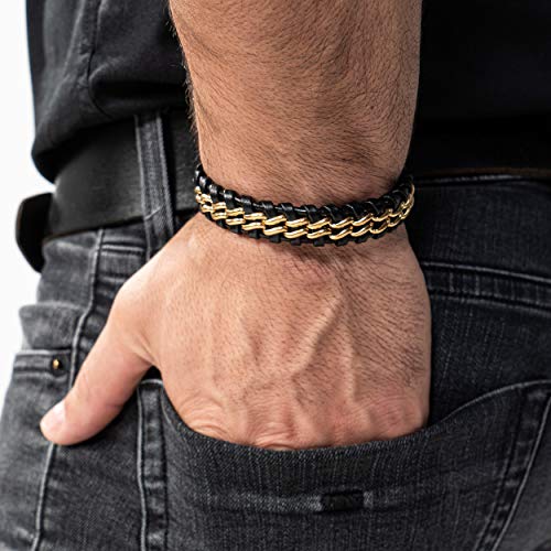 Serasar Gold Bracelets For Men 17Cm Gold Bracelet Gift-Box Genuine-Leather Cowhide Braided Adjust-Able Magnetic-Clasp Multi-Layer Wrap Rope Man Mans Male Boy Boys Band Jewelry Magnet Accessories #TOP3