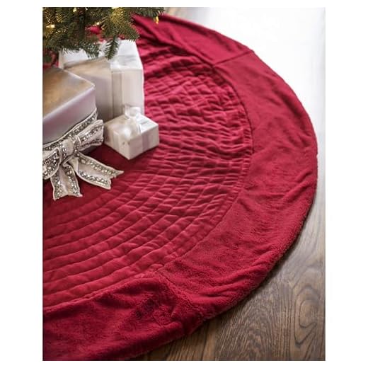 Balsam Hill Berkshire Channel Stitch Tree Skirt, 72 inches, Cardinal Red