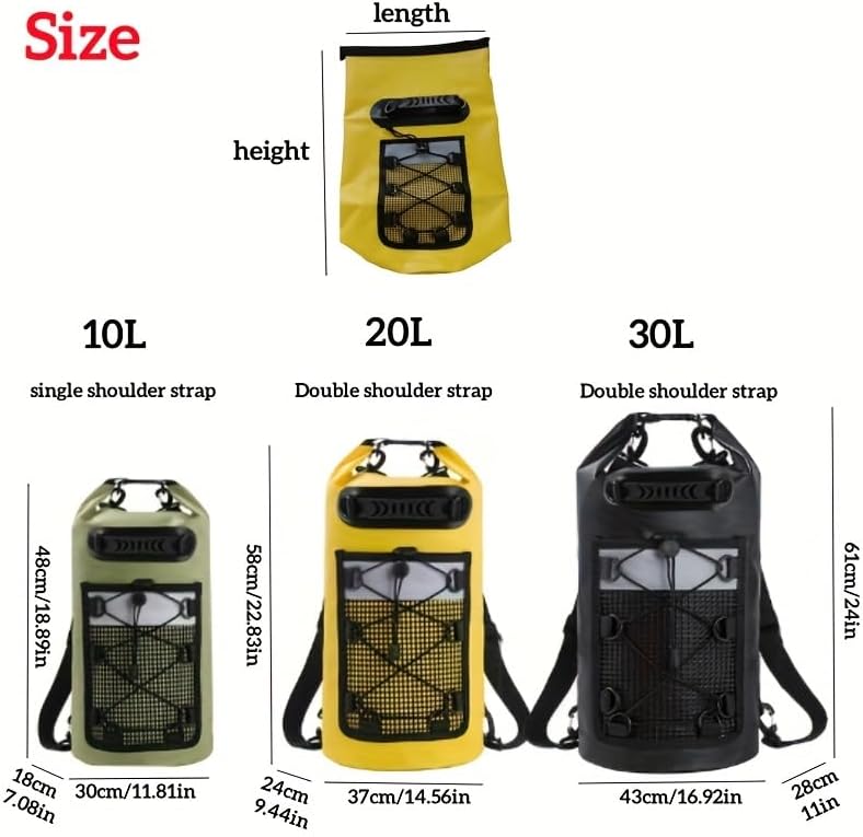 Vista 6 de SCHIK Paquete de PVC para natación, mochila seca para mujeres y hombres, 10 L, 20 L, impermeable, hombro, kayak, senderismo, rafting, surf