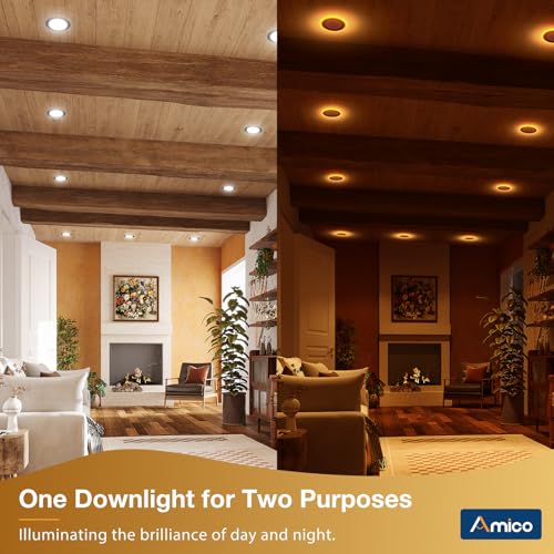 Amico 6 Pack Black 4 Inch 5CCT LED Recessed Ceiling Light with Night Light, 2700K/3000K/3500K/4000K/5000K Selectable Ultra-Thin Lighting, 10W=90W, 700LM, Dimmable Canless Wafer Downlight - ETL&FCC by Amico - Used condition - Image 2