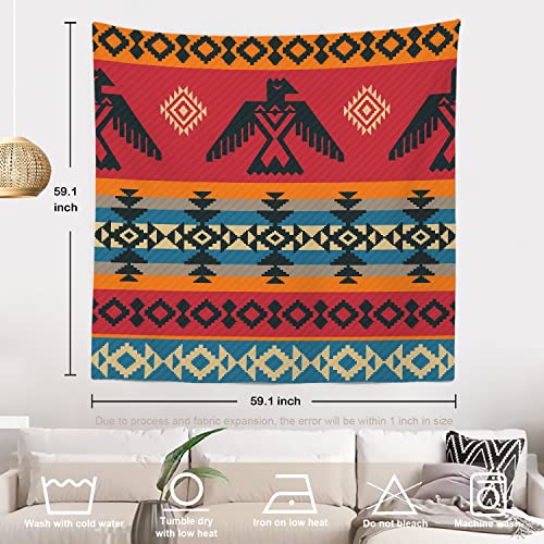 Batmerry Ethnic Geometric Tribal Tapestry, Native American Navajo Tribal Design Print Picnic Mat Hippie Trippy Tapestry Wall Art Decor For Bedroom Living Room, 59.1 X 59.1 Inches, Geometric #TOP4