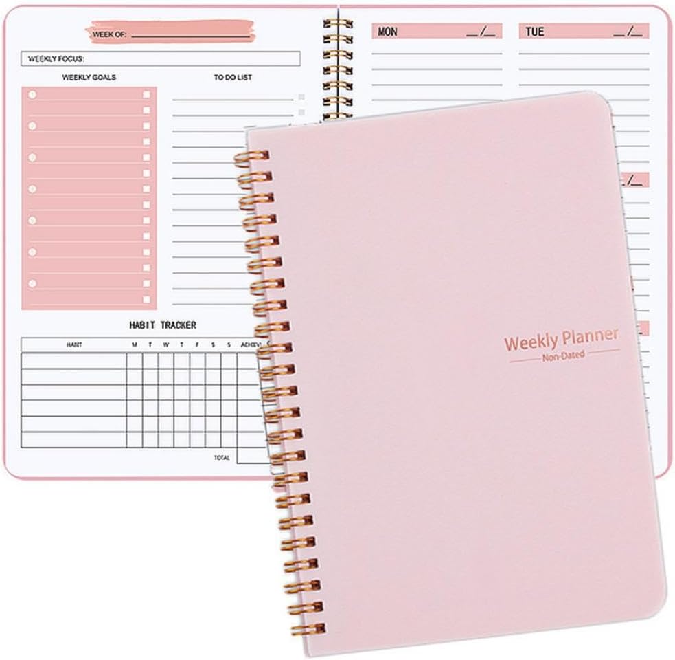 SKY-TOUCH A5 Weekly Planner : To Do List Notebook with 52 Undated Sheets Daily Planner with Goal Habit Tracker Organizer for Office Home School Work Study Life Pink