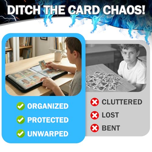 Image of Baseball Card Binder 4 Pockets Sports Card Binder Holds 400 Cards with 50 Removable Double Sleeves, Portable PU Zipper Trading Card Album, Fits TCG Collectors Boys Girls Gift