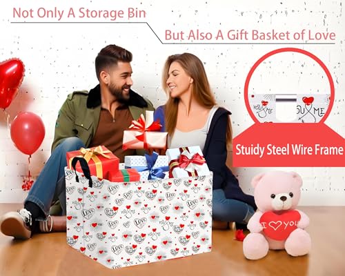 Image of Large Valentine's Day Basket Heart Shaped Storage Bin for Gifts Collapsible Organizer Room Decor (Fireworks Res Love)