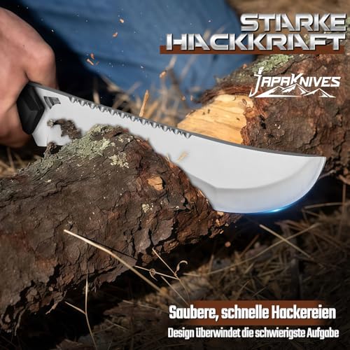Japaknives Outdoor Survival Messer Full Tang Machete Scharf Echt mit Rückengurt Scheide 5mm Dick Feststehende Klinge Bushcraft Messer für Camping Gartenarbeit Hochwertige Geschenke für Männer
