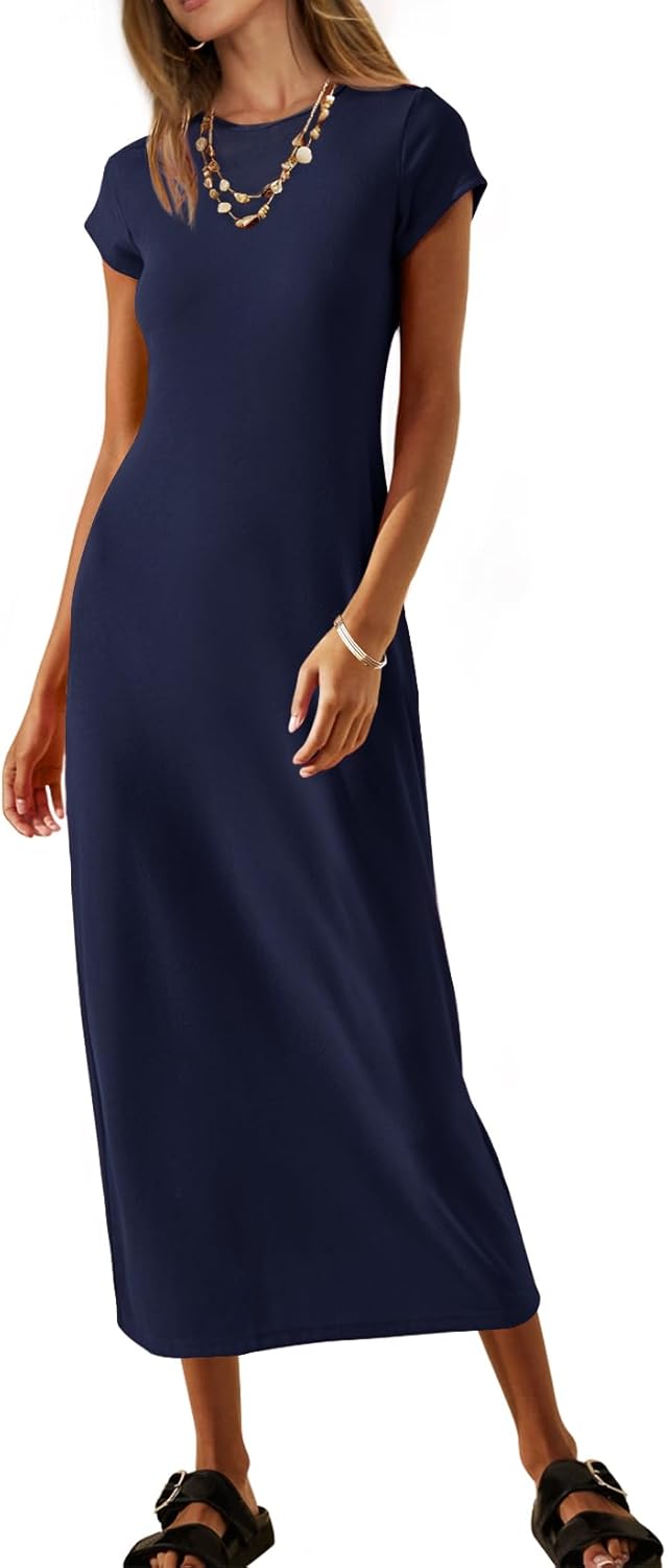 MEROKEETY Women's 2026 Summer Casual Tshirt Dress Short Sleeve Crew Neck Beach Long Maxi Dresses