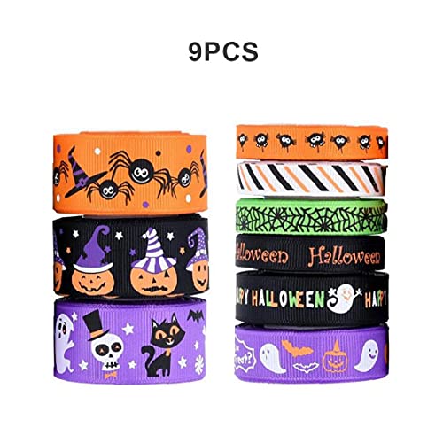 Hainice Halloween Wikkellint 4,5 M Bedrade Edge Ghost Pumpkin Spider Grosgrain Gift Lint 9pcs - Image 7