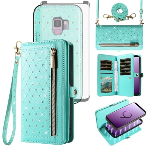 Étui Samsung Galaxy S9 Asuwish avec portefeuille amovible et protection écran verre
