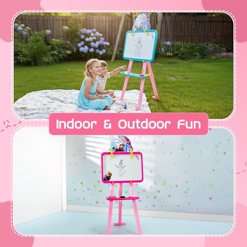 Image of Amazon Brand - Jam & Honey Frozen 5-in-1 Easel Board for Kids | Black and White Board with Chalk, Marker and Duster I with Stand| Educational Toy for Kids | Age 3+ Years