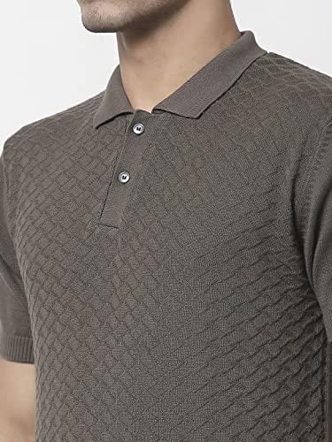 Image of Style Quotient Men Olive Self Design Tshirts