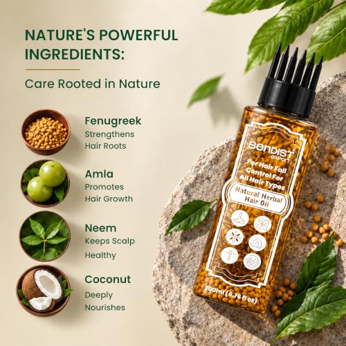 Image of Natural Herbal Hair Oil 200ml | Ayurvedic Hair Oil with Bhringraj, Amla & Rosemary | Controls Hair Fall & Boosts Hair Growth | 8+ Herbs, Leaves & Flowers | For Men & Women | No Mineral Oil (200 ML) (Pack Of 2)
