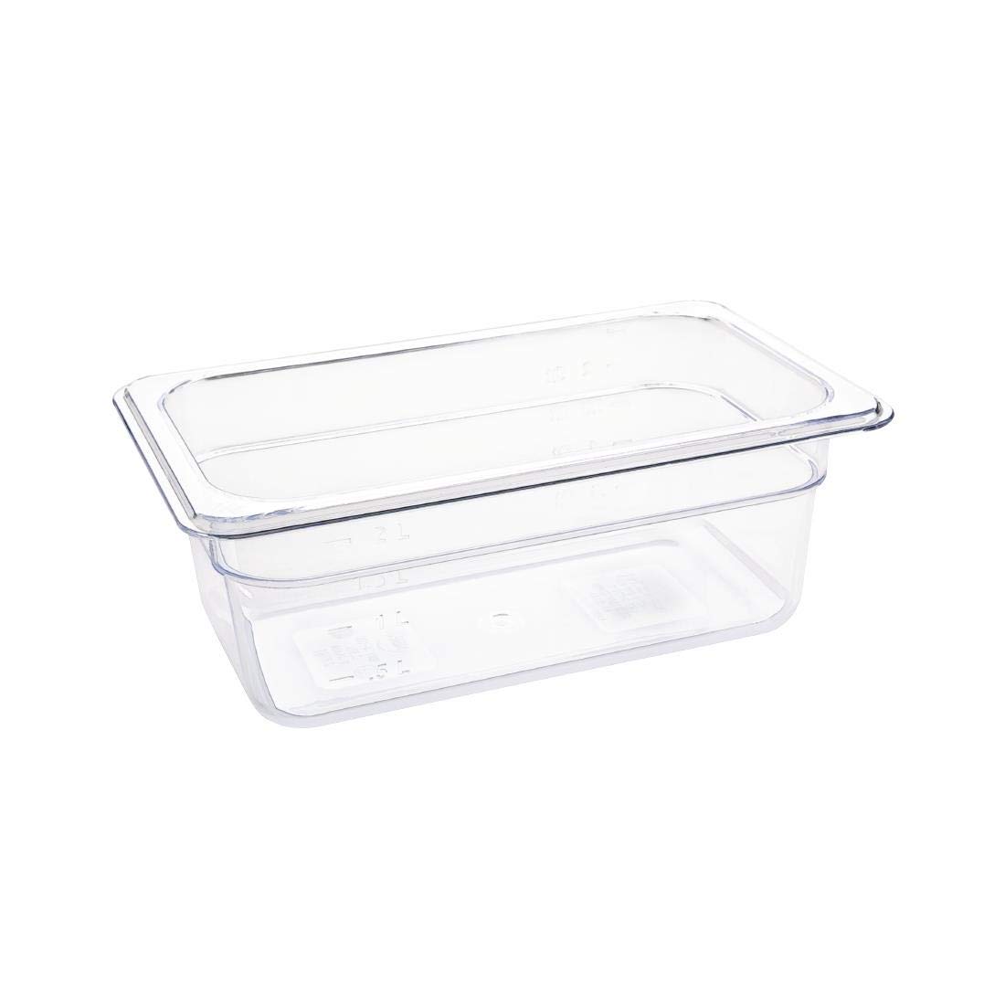 Vogue U237 Polycarbonate 1/4 Gastronorm Container, 2.4 L Capacity, 265 mm L x 162 mm W x 100 mm H, Clear, 100mm