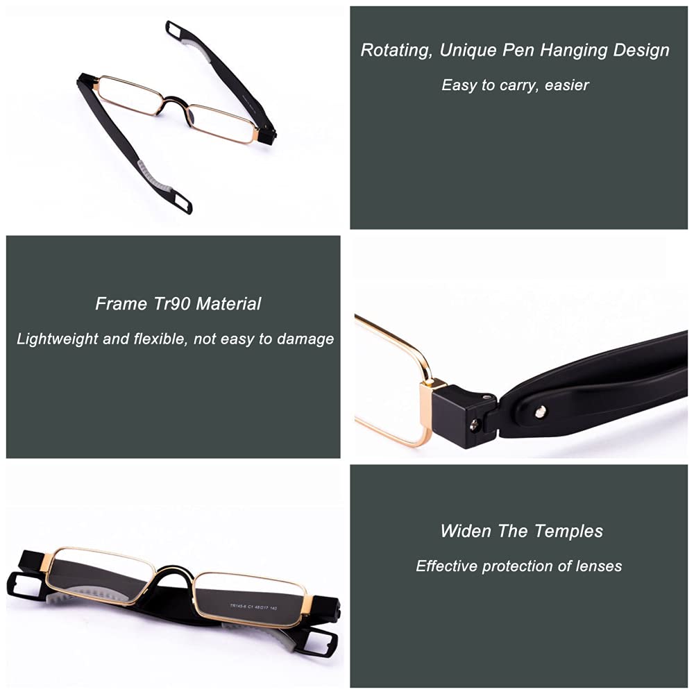 Gafas De Lectura Clip De Bolígrafo De Tubo Giratorio 360 Plegable para Hombres Y Mujeres Lectores Ligeros Cristal Rectángulo,Brown-1.0X