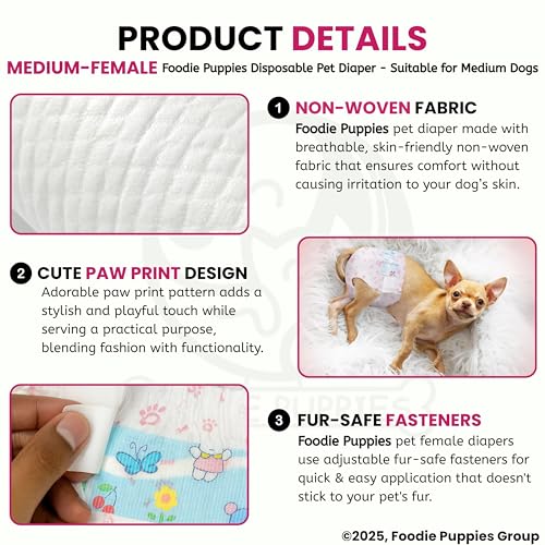 Image of Foodie Puppies Dogs Disposable Diapers for Female Dog - (10Pcs, Medium) | Diaper Pants /Sanitary Cotton Underwear Nappy | Leak-Proof, Ultra-Absorbant | Daily and Travelling Purpose