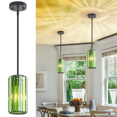 Image of Modern Crystal Pendant Light Mini Dark Green Chandeliers Adjustable Pendant Lights Fixture for Kitchen Island Dinning Room Corridor Bedroom(Dark Green 2-Pack)