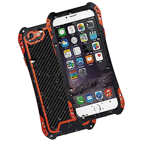 Evershop Aluminum Metal Gorilla Glass Heavy Duty Iphone 6 Plus Case(5.5inch) Waterproof Shockproof Dirt Proof Amira Cover Case Phone Shell with a Hook (Black-red-black) Cover