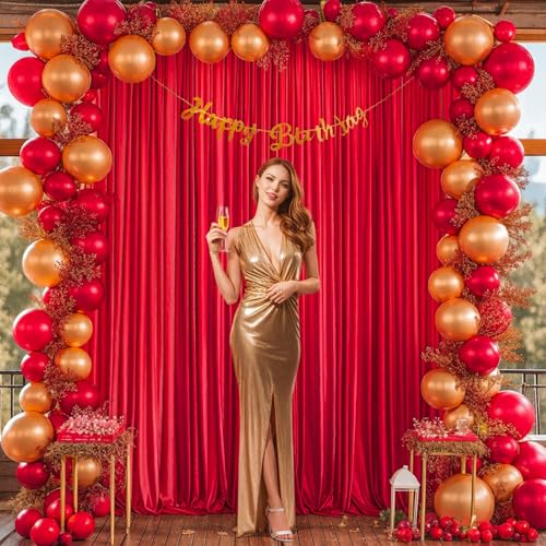Image of 30x10ft Red Backdrop Curtain for Wedding Parties Wrinkle Free Fabric Red Drapes Backdrop Decoration for Baby Shower Birthday Photography Decoration 6 Panels, 5ft x 10ft