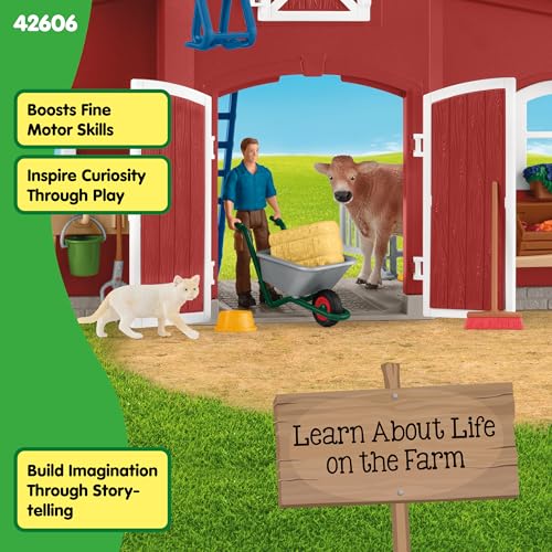 Image of Schleich Farm World - 64Pc Red Barn with Animals and More - Kids 3+ | 42606