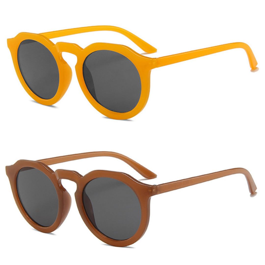 2 gafas de sol redondas retro para mujer gafas de moda UV400 color naranja y negro estilo punk.