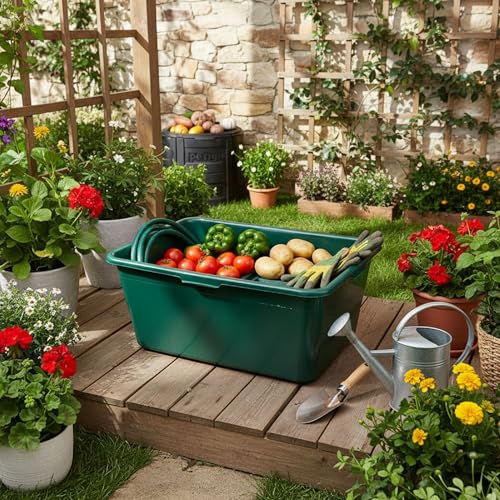 Petigi Wildwanne Wanne Gross Lebensmittelecht XXL Groß Eckig 90 Liter Kunststoffwanne Plastikwanne Kunststoff Behälter Garten Wassertrog rechteckig Grün