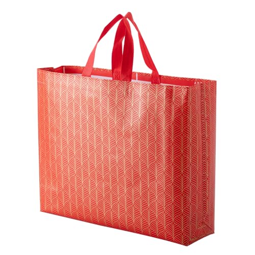 Image of Lavya Festive Special Large Size Return Gift Bags | Reusable Non-Woven Laminated Matt Finish Carry Bags for Gifting, Weddings, Festivals, Rakhi & Diwali (Red Gold Leaf, L-15x12.5x4, Pack of 10)