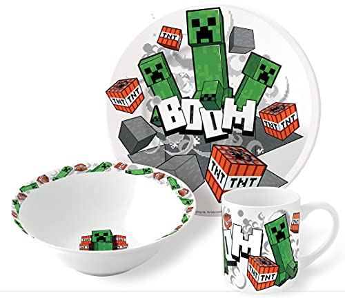 Set petit déjeuner Minecraft Boom - Bol + assiette + tasse