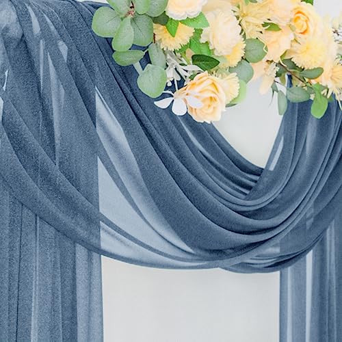 Image of Socomi Wedding Arch Draping Fabric 29 inch x 20Ft 1 Panel Dusty Blue Sheer Outdoor Curtain Drapes Extra Long for Bridal Baby Shower Ceremony Birthday Party Decor