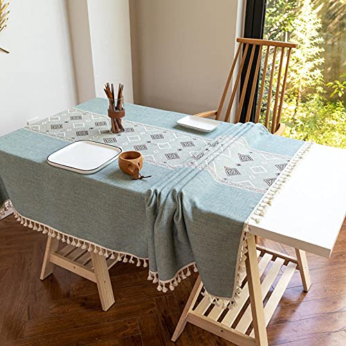 Nappe rectangulaire brodée en coton bleu 90x140 cm pour table basse - 5