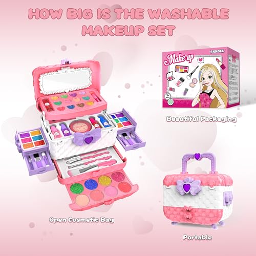 Kinderschminke Schminkkoffer Mädchen Schminke Spielzeug, 54 PCS Waschbar Schminke Kinder Make Up Set Mädchen Spielzeug,Geburtstags Geschenke Spielzeug für ab 3 4 5 6 7 8 9 10 11 12+ Jahre Mädchen