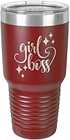 Vista 10 de GIRL BOSS - Vaso grabado con láser de acero con recubrimiento de polvo para viaje, sin BPA, para mantener tu bebida fría o caliente, idea de regalo