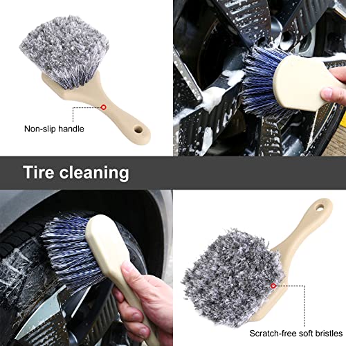 Helin-Helly Car Drying Towel, Microfiber Towel, 36" X 25" Large Size Car Cleaning Kit - Detail Brush, Professional Tire Brush, Microfiber Wash Mitt, Professional Cleaning Towel, (Set Of 5) #TOP4