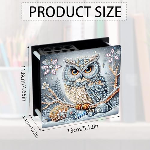 Image of DIY 5D Diamond Painting Pen Holder, Snowy Winter Owl Pencil Holder for Seasonal Home Decor, Decorative Diamond Art Organizer for School, Office, and Home