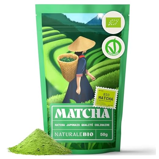 Thé Matcha Bio Japonais de Cuisine [ Qualité Culinaire ] 50 gr. Thé Vert Matcha en Poudre 100% Naturel. Matcha Green Tea Produit au Japon Uji, Kyoto. Pour la Patisseries, Cookies et dans le Lait