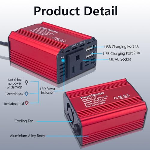 SZSSTH 150W Car Power Inverter 12V DC to 110V AC,Car Plug Adapter Outlet 1 AC Dual USB 3.1A, Power Inverters for Vehicles with Cigarette Lighter Plug Car Charger Adapter,Car Inverter for Trip,Camping - Thumbnail 7