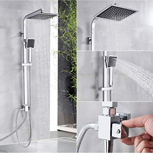 Ensemble de douche à pluie avec mitigeur mural et barre relevable chrome