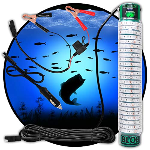 Green Blob Outdoors Fishing Light (Green, Blue, White, or Multi) - Alligator Clips & Cigarette Lighter Underwater, w/ 30ft Cord, LED, Fish Attractor (15,000 Alligator Clips/Cigarrette, Blue)