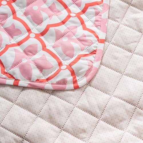 Image of House of Quirk 'Mughal Series' Printed Quilted Sofa Cover for 1 /2 /3 /4 Seater - Anti-Slip, Washable Couch Protector Slipcover (Three Seater, Peach Blush, 80x150 cm)