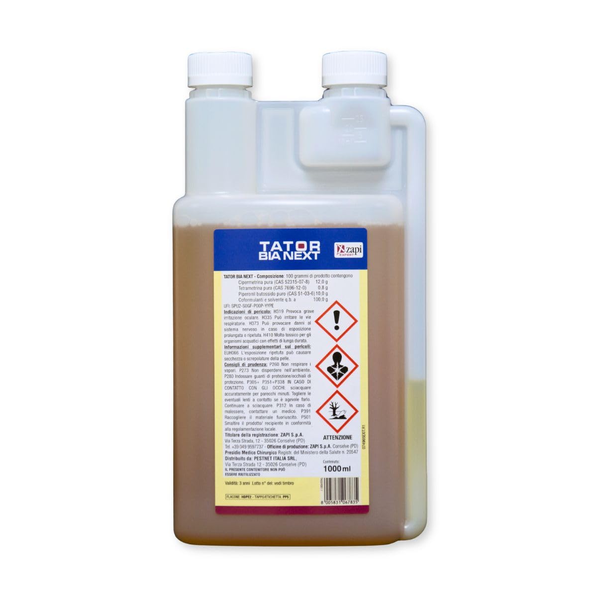 Hygiene System | Zapi Tator BIA Next Insetticida Concentrato 1 Litro, Soluzione per Zanzare Tigre, Mosche e Insetti Striscianti – Ideale per Aree Esterne e Abitazioni