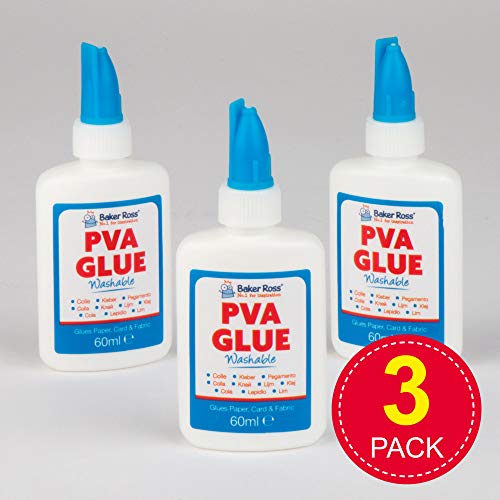 Baker Ross EV7058 Kleine Flasche Weißleim (PVA glue) 60ml - auswaschbar - für Kinder zum Basteln - 3 Stück, 10.5cm