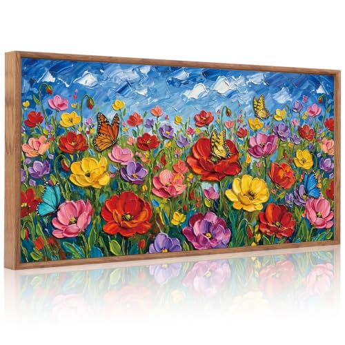 Image of CHDITB 3D Impasto Floral Wall Art,Poppy Wildflower Country Botanical Decor