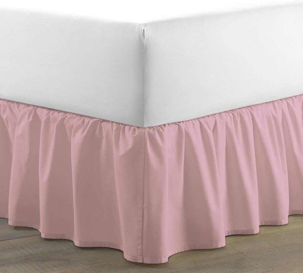 Ruffled Bed Skirt Full Size Pink Solid 18" Drop Dust Ruffle with Platform, Dust Ruffle Bedskirt for Easy Fitting with 100% Cotton 400 Thread Count