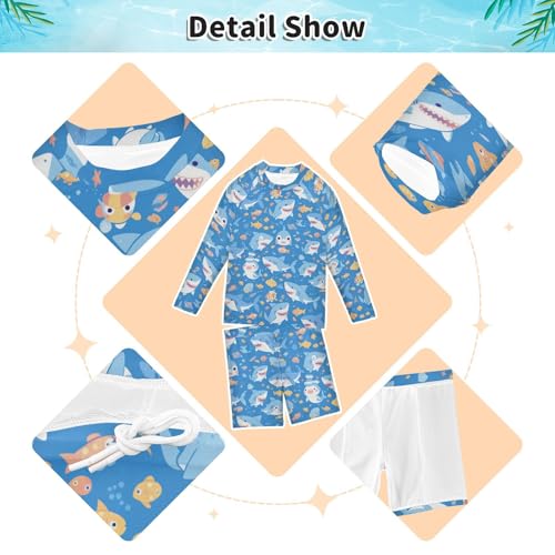 Protección UV para niños en conjunto de baño azul con divertido tiburón 4