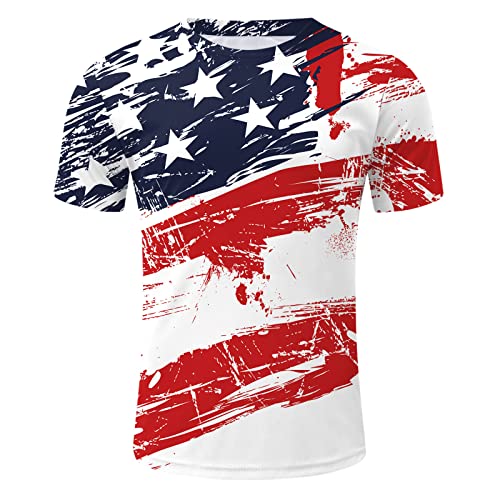 4Th Of July Shirts Men Men's Graphic Usa Flag T-Shirt Short Sleeve 4Th If July Shirts Retro Round Neck Gym Sport Casual Tee Shirt(Red #7,X-Large) #TOP4
